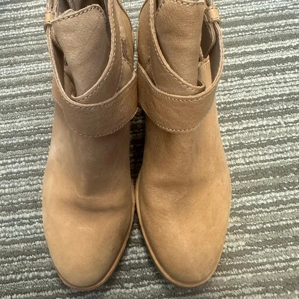 Eileen Fisher‎ Derby Ankle Boots Tan Nubuck Leather Stacked Heel Preppy Career 6 - Image 2