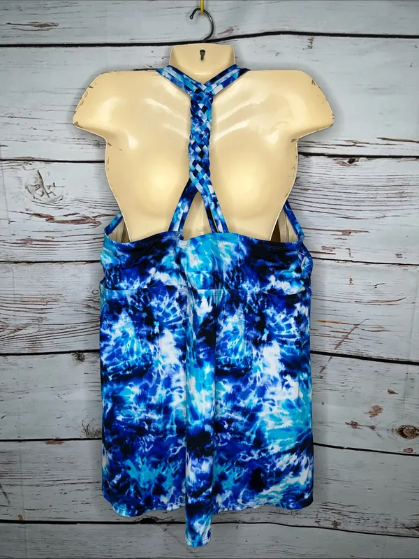 Swim365 by Swimsuits for All 26 Blue Tie Dye Print Bathing Suit Tankini Swim Top - Image 2