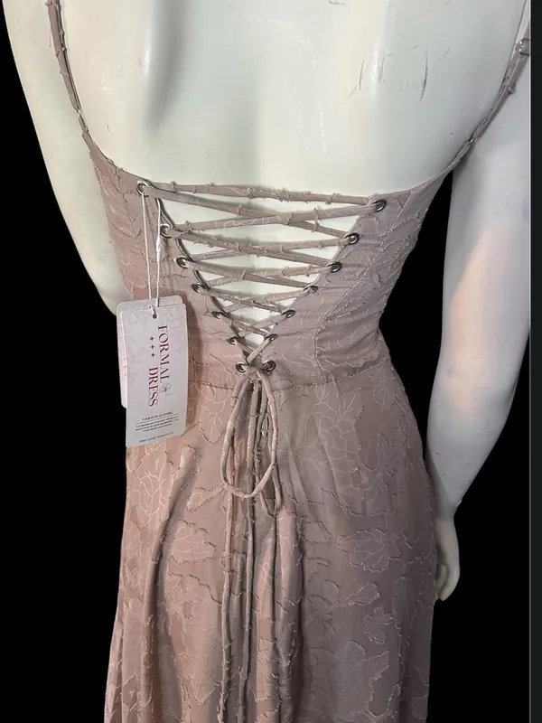 Floral Jacquard Spaghetti Strap Corset Back Maxi Dress Taupe Size 2 NWT - Image 4