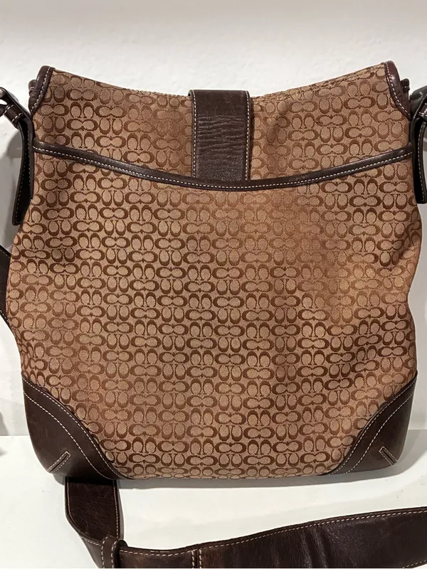 Coach Solo Shoulder Bag Brown‎ Signature C Buckle Flap Leather Canvas - Image 4