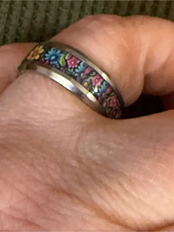 Floral Enamel Stainless Steel Band Ring - Multicolor - Image 3