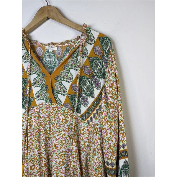 Umgee orange large Floral Shirt Midi Dress bohemian western 90's boho y2k casual - Image 3