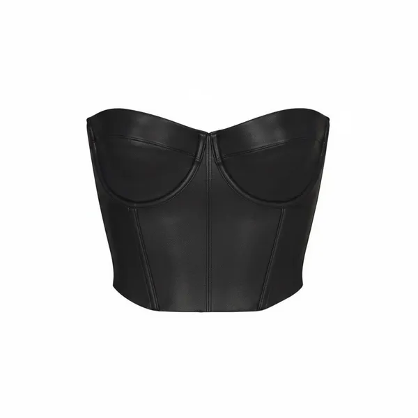 SKIMS Onyx Black Faux Leather Look Corset Bustier Underwire Top Sz S Whimsigoth - Image 2