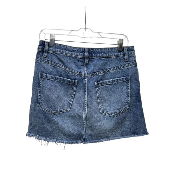 We The Free Full Zip Front Skirt‎ Women Sz 29 Blue Denim Mini Grunge Raw Hem - Image 3
