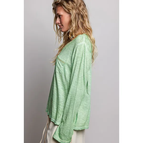 POL V-Neck Contrast Stitch Lightweight Knit Long Sleeve Top - Large - Image 2