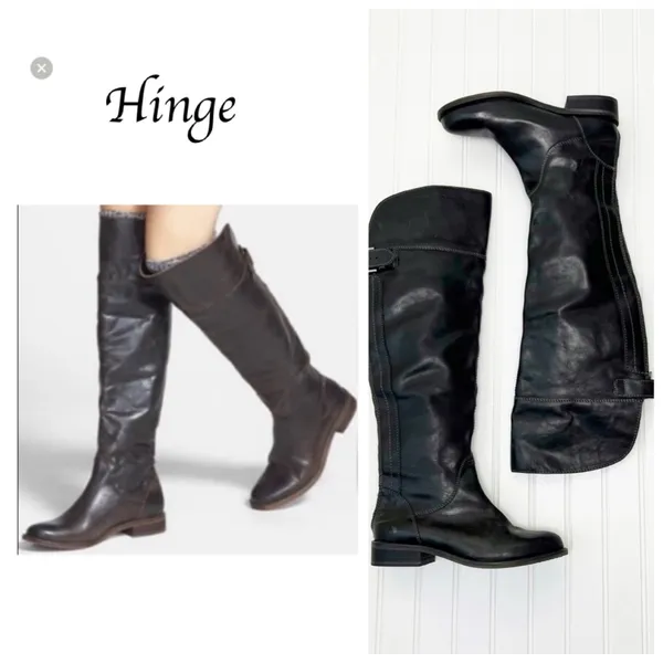 Hinge Over the Knee Leather tall boots In Black Size 7.5 Equestrian Bohemian - Image 2