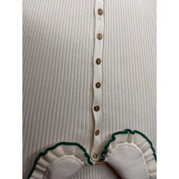 LOFT Womens XL Ribbed Knit Ruffle Peter Pan Collar Button Sweater Cream Green - Image 3