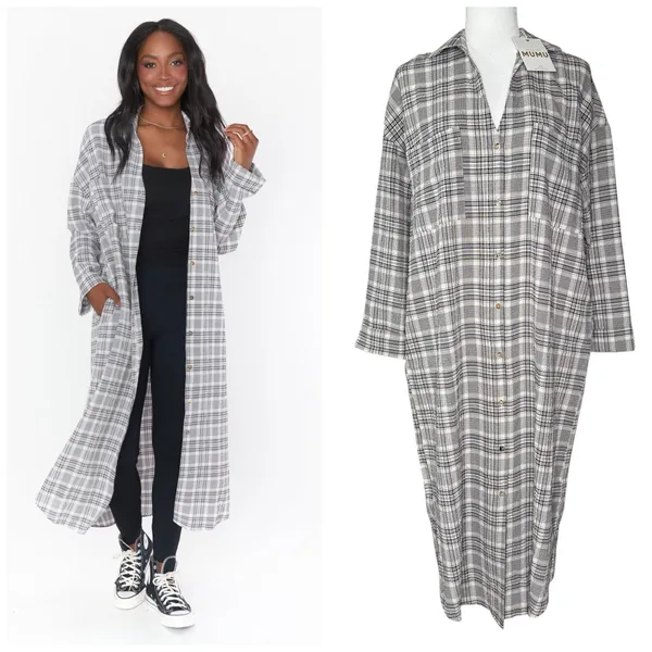 Show Me Your‎ Mumu XS Oversized Leo Button Down Tunic Shirt Dress Seersucker - Image 3
