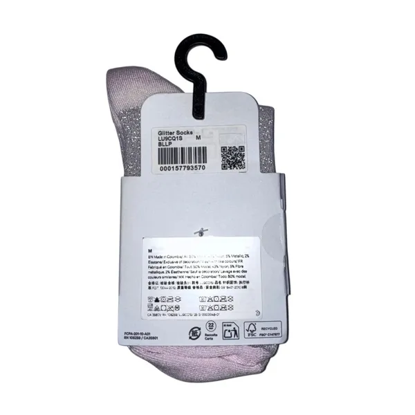 Lululemon Glitter Socks Quarter Length Blissful Pink with Silver Medium - Image 6