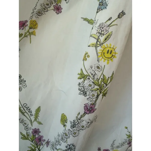 GANNI Floral Printed Poplin Cotton Mini-Dress 2 NWT Sun Puff Sleeve Cottagecore - Image 3