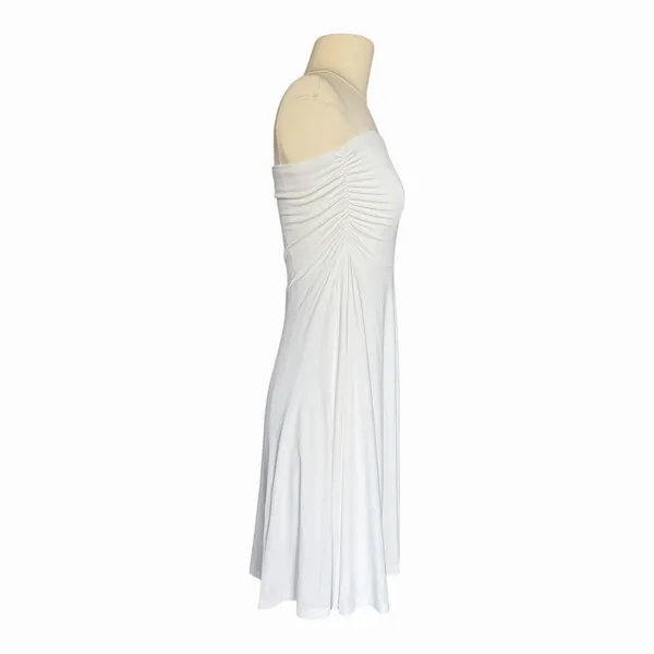 OGL Strapless Midi Dress Pure White Ruched Stretch A Line NWT Small - Image 2