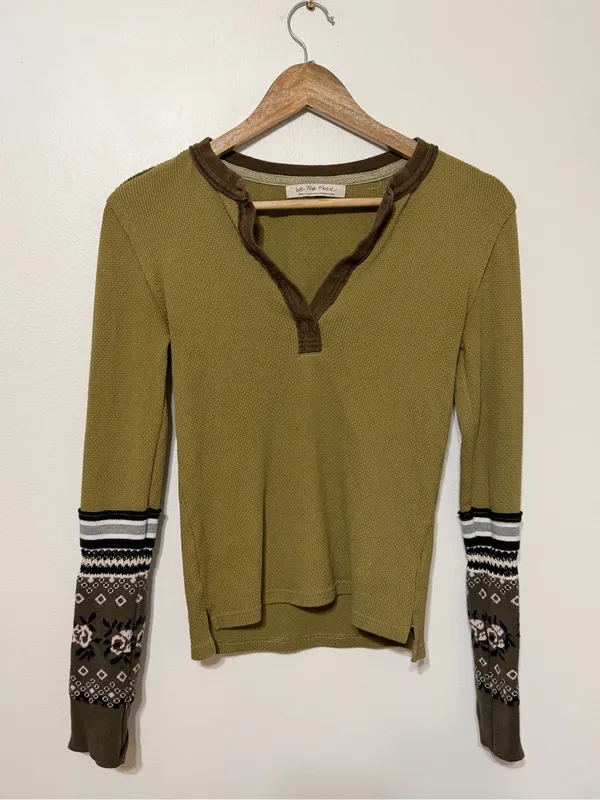 Free People We The Free Mikah Layering Cuff Thermal Top Size Small Army Green - Image 2