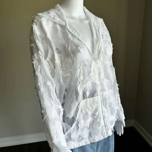 Flawed Y2K White Sheer Deconstructed Hoodie Long Sleeve Top - Image 3