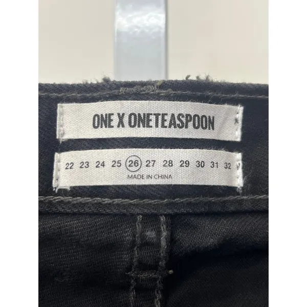 NWT One Teaspoon 26 Hawks Black Van Distressed Button Fly Low Waist Jean Shorts - Image 2