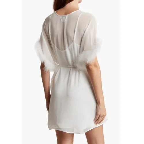 In‎ Bloom by Jonquil Faux Fur Trim Chiffon Robe Wrap, White, Medium/Large NWT - Image 4