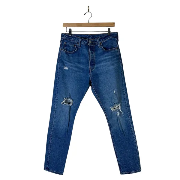 Levi's 501 Jeans Distressed Straight Leg Size 30 Medium Wash Stretch Classic - Image 2
