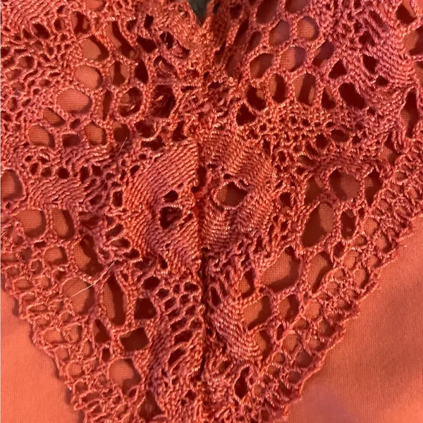 Aerie Crochet Lace Trim V Neck Back High Cut One Piece Swimsuit Rust Orange M - Image 6