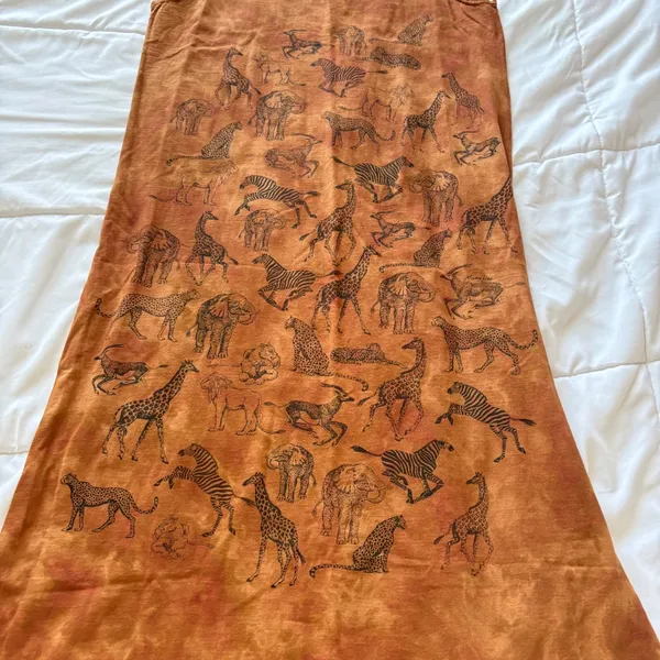 Vintage National Wildlife Federation Safari Animal Print Maxi Dress Rust Cotton - Image 3