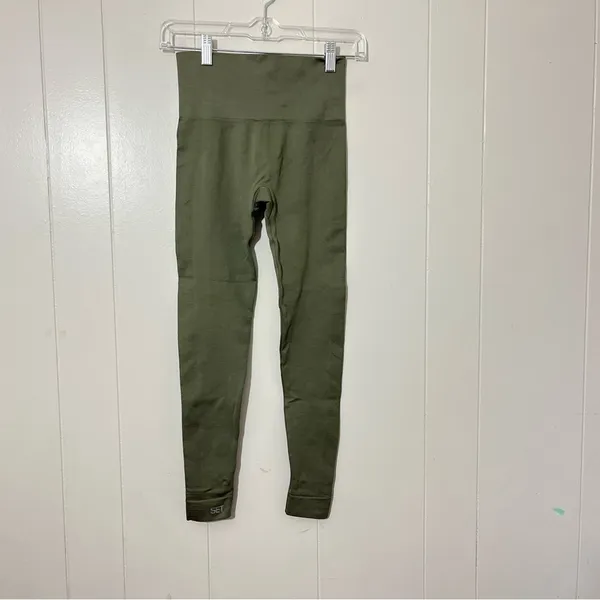 SET Active Sculptflex Seamless Leggings Olive Green High Rise Womens XS - Image 4