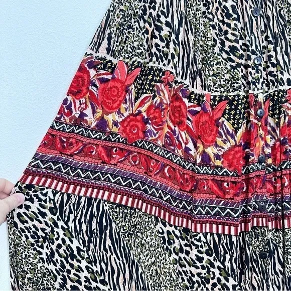 Vintage Flowy‎ Animal Print Boho Eclectic Artsy Pull On Maxi Skirt Maximalism - Image 2