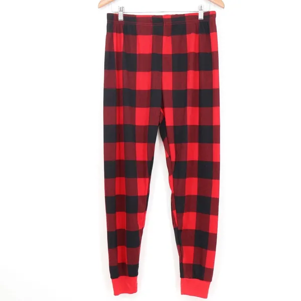 PJ Place Red Black Buffalo Plaid Pajama Pants Adult Medium Waffle Knit Lounge - Image 2