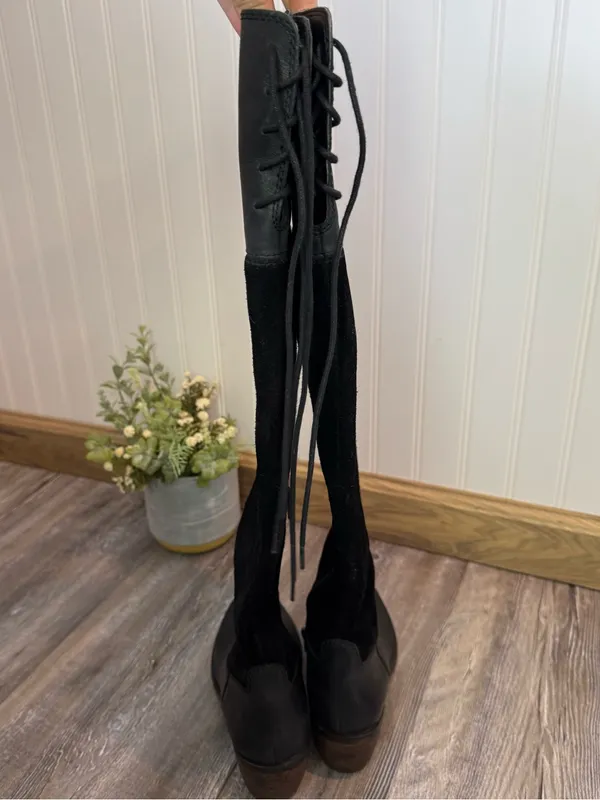 Lucky Brand Komah Black Suede and Leather Upper Knee High Boots Lace Womens 5.5 - Image 7
