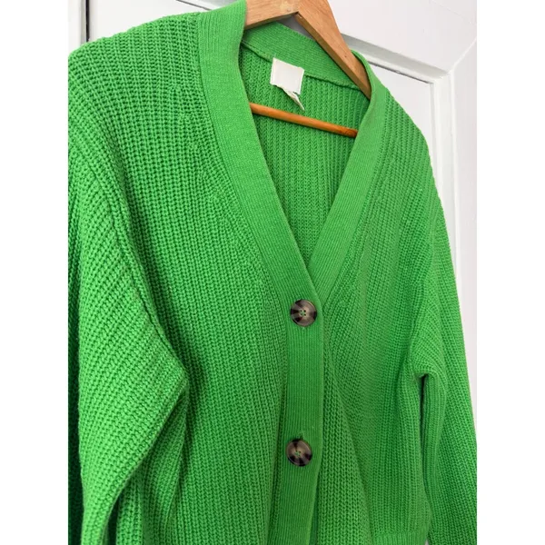 H&M Women Green Ribbed Knit V-Neck Cropped Cardigan Sweater Button Front Small - Image 10