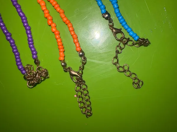 Colorful Beaded Necklace Set - Blue, Orange, Purple - Image 2