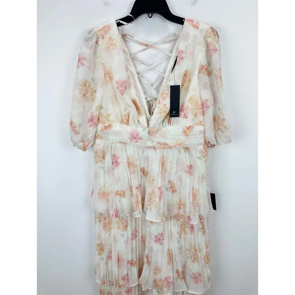 Lulus Jadia Ivory Floral Pleated Tiered Midi Dress Cocktail Party XL NWT - Image 6