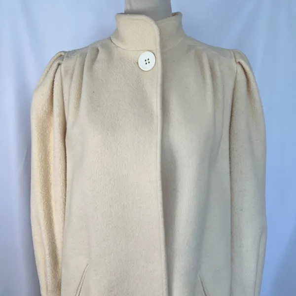 Vintage Michelle Stuart Wool‎ Coat Puff Sleeve Button Front Jacket Cream Mediun - Image 2