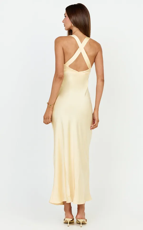 New Showpo Khalani Maxi Dress Deep V Neck Satin Slip Dress Size Small MSRP $129 - Image 4