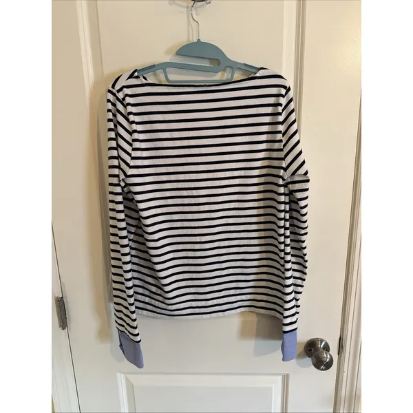 J. Crew Boatneck Black & White Striped Cuffed Long Sleeve T-shirt size S - Image 3