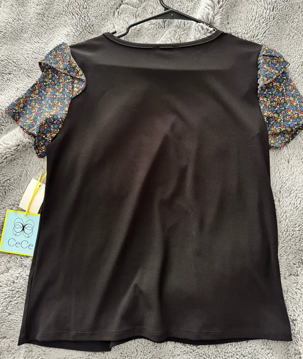 CeCe Black blouse with floral sleeves - Image 2