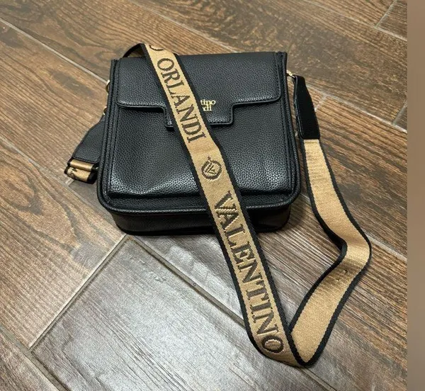 NEW Valentino Orlandi Italian Black Textured Leather Crossbody Purse & Wallet - Image 2