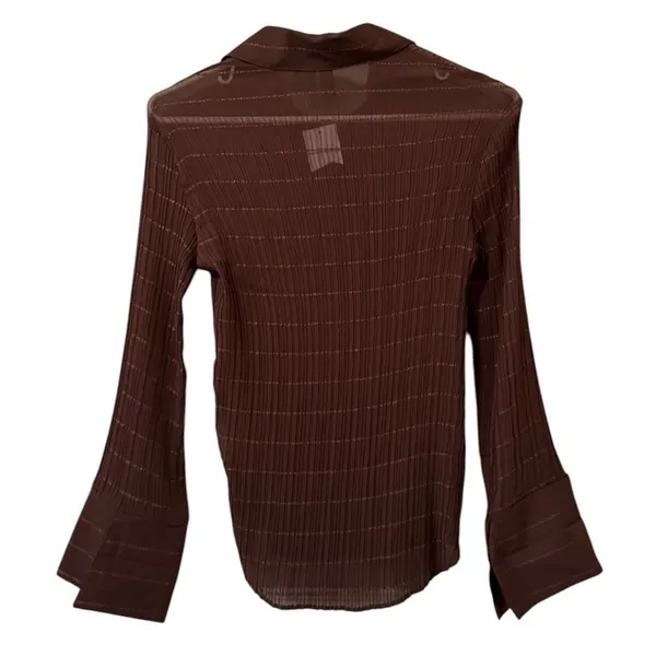 Serenade Women Size Small Button Down Shirt Crinkle Stretch Brown Office Chic - Image 2