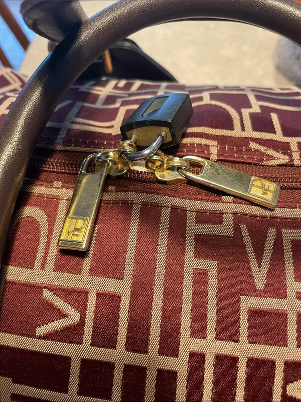 Diane Von Furstenberg Burgundy Monogram Travel Duffel with Dark Brown Trim - Image 3