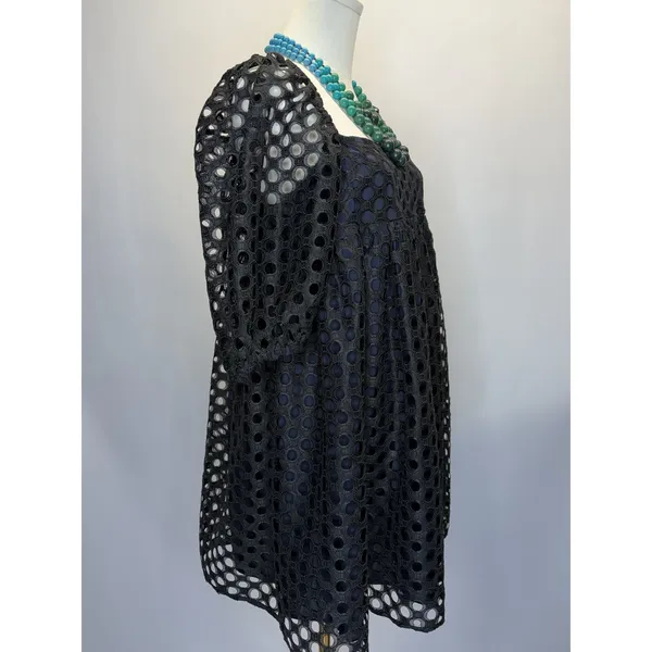 Kimchi Blue Black Eyelet Lace Babydoll Top‎ Puff Sleeve Boho Romantic Medium - Image 2