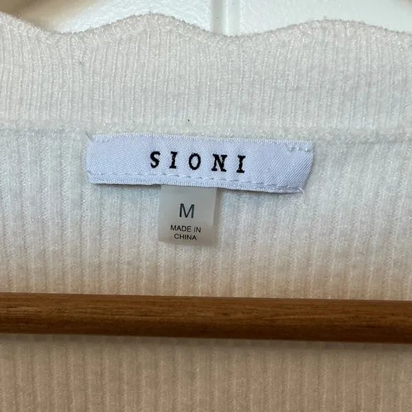 Sioni Translucent Floral Sleeve Knit Sweater Medium Cream/Pink - Image 2
