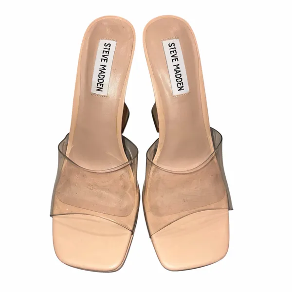 Steve Madden Lipa Nude Clear Upper Square Sculptural Heel Dress Sandals Heels Shoes size 8.5 - Image 2