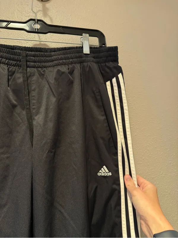 Adidas Classic Black 3-Stripe Track Pants / Wind Pants - Size Medium - Image 2