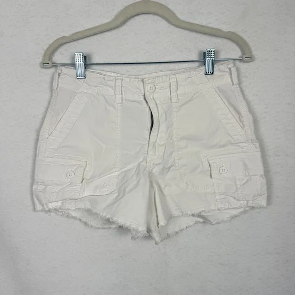 American Eagle Cargo Shorts Womens Size 2 90's Boyfriend Stretch Raw Hem White - Image 2