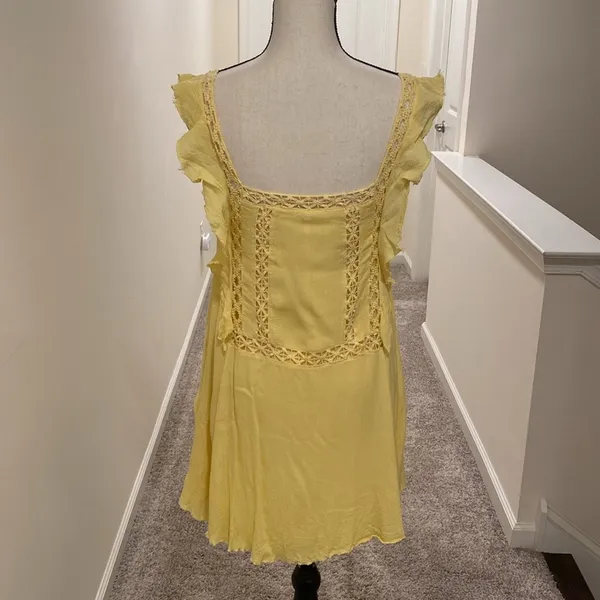 Free People One Yellow Priscilla Mini dress Crochet Embroidery Small Boho Preppy - Image 2