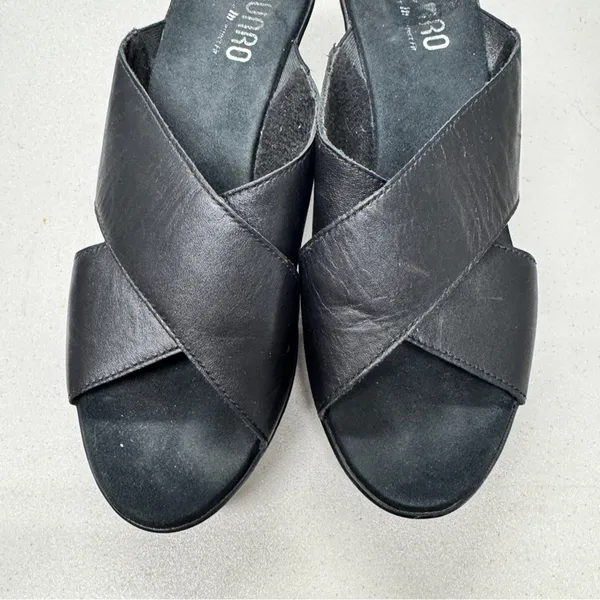 Munro Black Leather Heeled Mule Womens 7 Comfort Shoes Classic Chunky 90s Y2K - Image 6