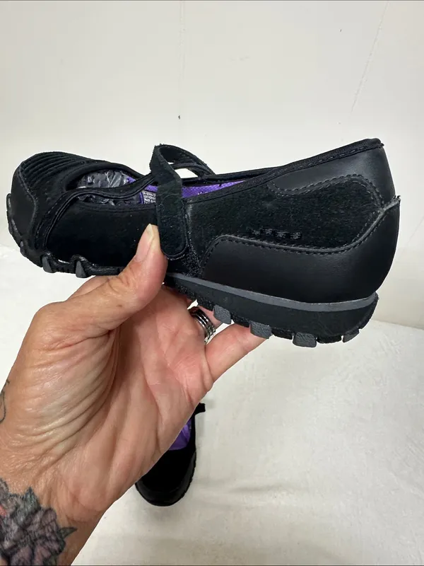 Skechers Black Mary Jane Flats with Purple Insole - Image 8