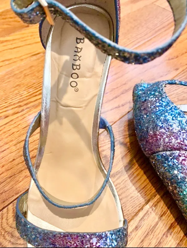 Bamboo women blue/pink glitter sparkle block heels sandals size 37.5 - Image 8