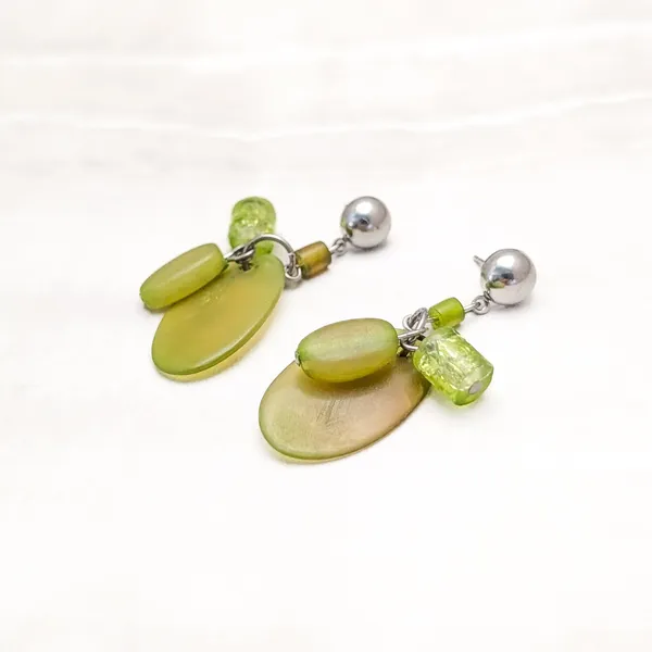 Vintage Stud Earrings Green Tones Dangle Drop Earrings 2" Long - Image 2