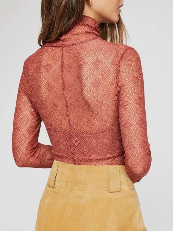 Free People Sweet Memories Dainty Boho Chic Earthy Lace Long Sleeve size small - Image 2