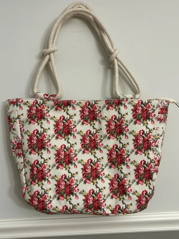 Farmhouse Is My Style Floral Rose Canvas Farmstyle Rope Handle Tote Bag - Image 2