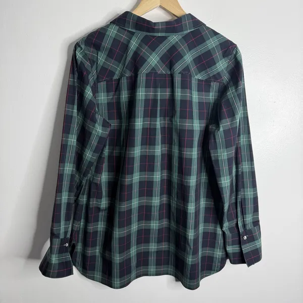 NWT Talbots Perfect Popover Blouse 10 Preppy Workwear Casual Green‎ Tartan Plaid - Image 3