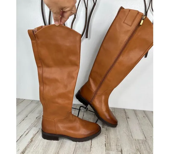 Nordstrom LEA Boots Womens Size 5.5 Tan Riding Knee-High Side Zip Classic - Image 10